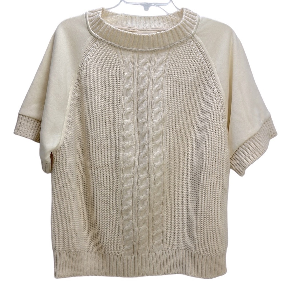 Mono B‎ Beige Short Raglan Sleeve Hybrid Crewneck top Boxy Fit Layering Piece L